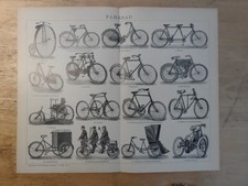 Orig.(1908) Holzstich Fahrrad Velociped Hochrad Tandem Dreirad  (B1G)