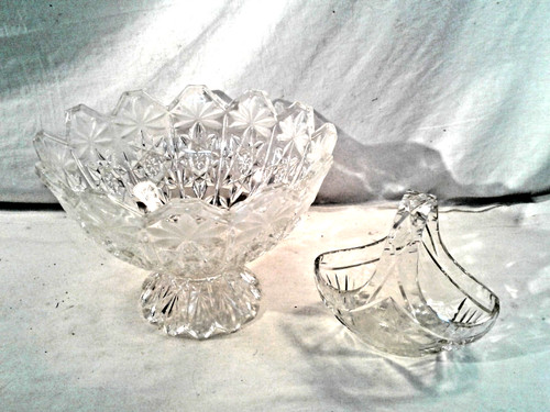 Vintage glas set fußschale - vintage, set,gr.fußschale