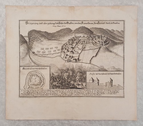Antiker stich zur belagerung - antiker,