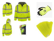 SET Warnschutz Regen Winterjacke Pilotenjacke + Mütze + Winterhandschuhe S-5XL