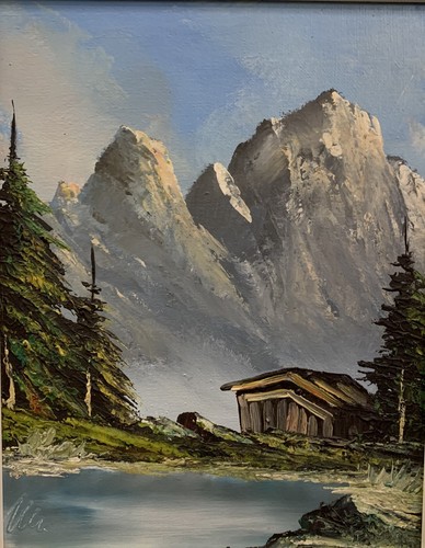 Vintage ölgemälde berge mit - Ölgemälde,
