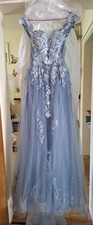 Ballkleid Blau Grau XS Lang mit Reifrock Gr. 34