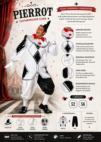 Pierrot kostüm herren clown - pierrot,