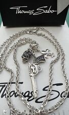 Massive Thomas Sabo Kette & Rebell At Heart Revolver Skull& Lilie Charm Anhänger