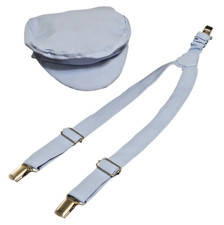 Babymütze Hosenträger  Junge Taufhut Schiebermütze Taufanzug Taufe Set 2tlg blau