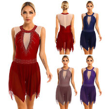 Eiskunstlauf Kleider Damen Ärmellos Tanzkleid mit Glitzer Strass Rollschuhkleid