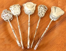 5 x Gebäckzange Rosendekor, versilbert,Kuchenzange  Kaffeebesteck, Konvolut  TOP