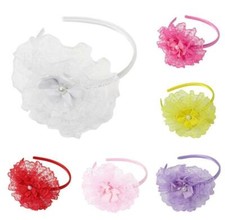 Luxus Mädchen Satin-Haarreif Taufe Kommunion Blume mit Rüschen Haarschmuck