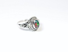 Schwarzer Chalama Opal Ring / Cabochon / 925. Sterlingsilber / neu