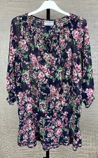GARDEN ROMANTIC Gr. 40 Bluse Chiffon Schlupfbluse Blumen schwarz grün rosa 7D2