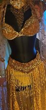 Samba und Bauchtanz köstüm aus Brasilien 2 in 1 Gold Farben / Perlen und Stein