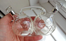 ANTIK 1928 KOMPLETT MASSIV SILBERMONTIERT ÖL GEWÜRZ DOPPELSPENDER / KRUG