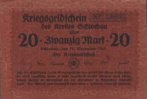 Schlochau kreis 20 mark - -,