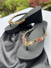 Edle leichte Uzurii Luxus Flip Flop Zehentrenner Gr.41/42 Strass-Steine Plateau