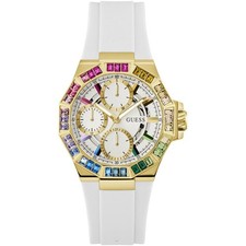 GUESS SELENE GW0779L1 Damen Uhr Analog Quarz Chronograph Kristalle Weiß Gold