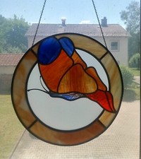 Bleiverglasung Fensterbild "Schmetterling" rund d=32,5 cm mit Kette 