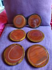 6 Vintage Untersetzer Set aus Holz + Stein Achat in Holzbehalter f. Gläser