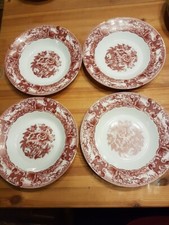 4 tiefe Teller Suppenteller rote Blumen Rand Glasgeschirr Arcoroc? Luminarc?