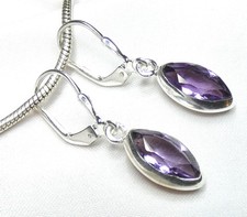 Ohrhänger 925 Silber Klappbrisur facettierte Amethyst Navette - beste Qualität