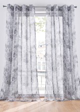 1er Pack Transparente Gardine mit Blumen Druck Gr. H/B: 145/144 cm Grau Lila Neu