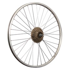 26 Zoll Fahrrad Hinterrad 7 fach Laufrad Hohlkammer mit Schraubkranz Set silber