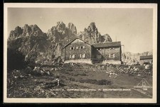 Hofpürgl-Hütte, Berghütte mit Dachstein, Ansichtskarte 