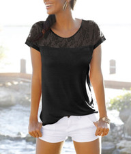 LASCANA Strandshirt mit Spitzeneinsatz T-Shirt Schwarz Damen - Gr. 36/38