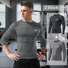 2er Pack Herren Kompressionsshirt Langarm Funktionsshirt Laufshirt Sport T-shirt