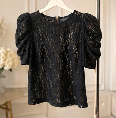 Elegante schwarze spitzenbluse - schwarze,