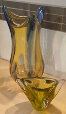 Böhmen, Bohemia  Glas Zipfelvase Hana Machowska ?? und Dekoschale CSSR