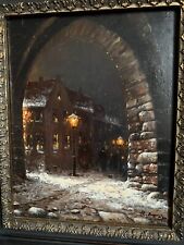 Ölgemälde Ölbild Winterlandschaft  "Stadttor im WInter bei Nacht"  sig. H. Kips