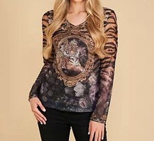 SCHIFFHAUER MUNICH® Shirt, V-Ausschnitt. 40 Braun-gemustert