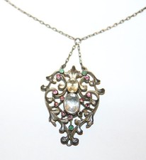 Collier  vintage Halskette Steinbesatz 43cm 925 Silber Art Deco