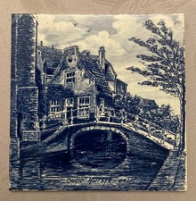Delft Porzellan Kachel Fliese "OUDE HUISJE" (Altes Haus) zum Aufhängen 15x15