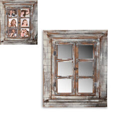 64CM Wandspiegel + Fensterladen + Ablage Fotorahmen Shabby Braun Holz Spiegel