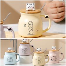 Süße Katzen Tasse mit Deckel & Löffel – 350ml, 4 Farben, Geschenkidee Weihnacht