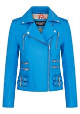 Damen leder bikerjacke - leder, blau