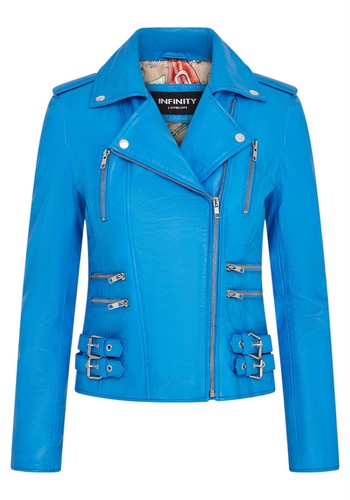 Damen leder bikerjacke blau - leder,