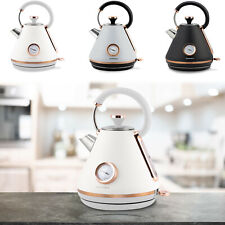 Wasserkocher Teekocher im RETRO STIL Edelstahl Thermometer kabellos 1,7L Berdsen