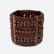 PAJOMA  Windlicht Teelicht Kerzen Halter Afrika Perlen Glas Holz Braun 11,5 cm