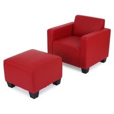 B-Ware Modular Sessel Loungesessel mit Ottomane Lyon, Kunstleder rot