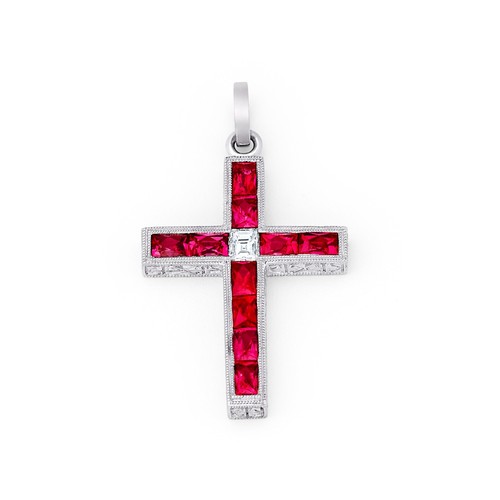 Rubin diamant kreuz anhänger - rubin,