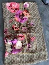 Gucci Flora Guccissima Schal 100% Wolle Rosa Grau Miniorophin Blumen Logo