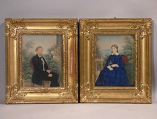 vo4/2  Paar Biedermeier Portraits Mischtechnik 19. Jahrhundert 