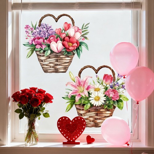 Rosa blumen herz vinyl fenster - rosa,