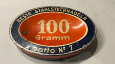 Alt Blechdose Stahl Stecknadeln oval Leer 10,5x7cm 30erJ Reklame Für Nähmaschine