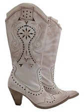 Geox Westernstiefel Damen Leder Lochmuster Beige Gr. 41