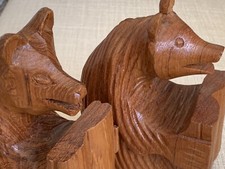 2 Holz Buch Halter Pärchen Figur Bären Stark Bücherhalterung Skulptur Dekor