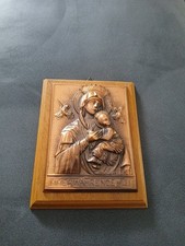 Mariendarstellung, Gnadenbild, Metall auf Holzplatte, alt, "IMMERWÄHRENDE HILFE"