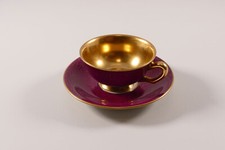 Schlaggenwald Sudetendeutsches Porzellan Mokka- Sammeltasse &UT rot gold um 1940